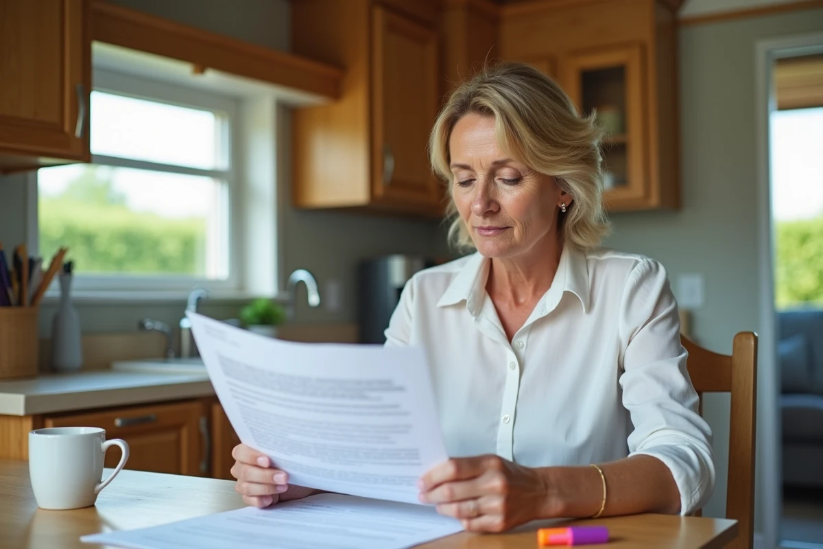 Femme analysant les clauses du règlement intérieur d'un PRL avant la signature d'un achat de parcelle