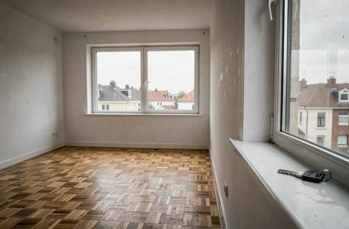 Appartement vide avec clés sur le rebord de fenêtre, risques locatifs et assurance PNO