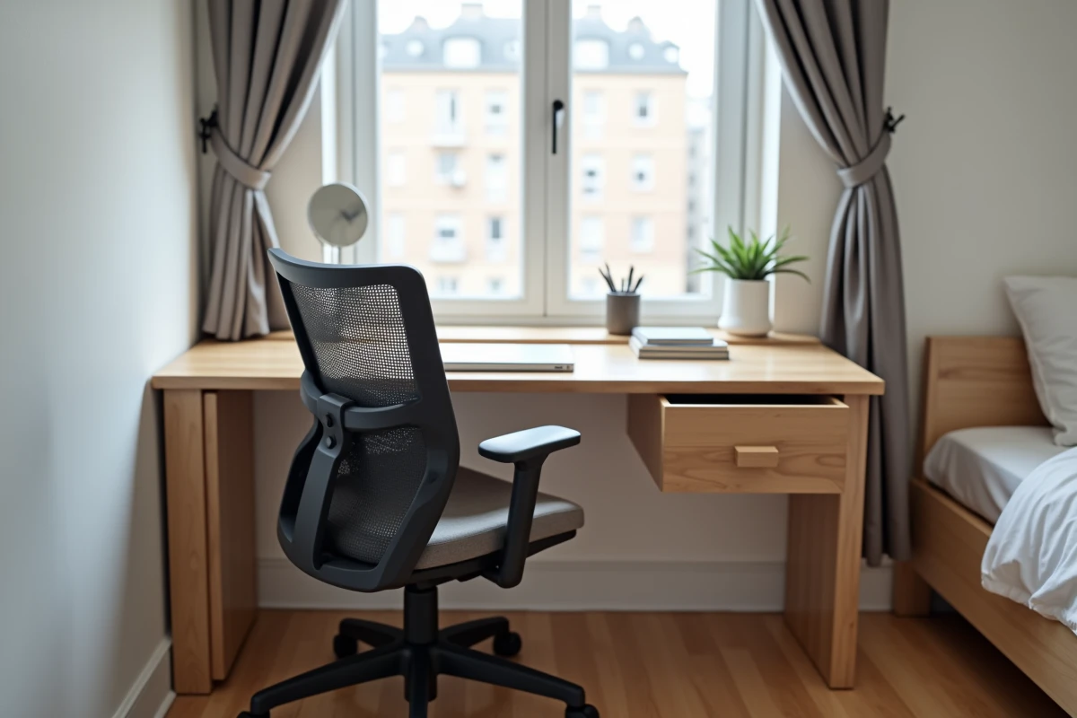 Bureau et mobilier essentiel dans une chambre meublée de colocation selon la liste légale requise