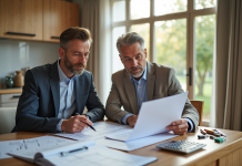 Expert comptable et propriétaire discutant de travaux de rénovation