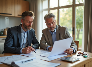 Expert comptable et propriétaire discutant de travaux de rénovation