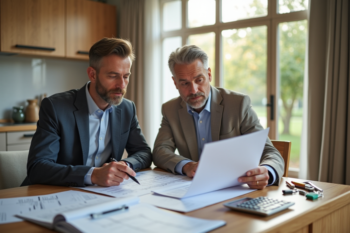 Expert comptable et propriétaire discutant de travaux de rénovation