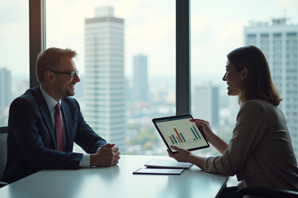 Conseiller financier montrant un plan de remboursement à un client