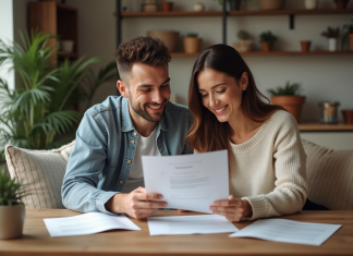 Acheter une maison en payant un loyer : conseils et astuces pour réussir Jeune couple discutant d'un contrat de location dans un appartement
