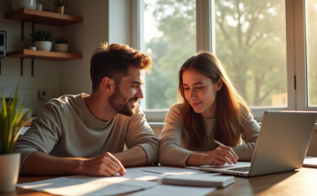 Remboursement prêt à taux zéro : comment ça marche et conseils efficaces ! Jeune couple heureux à la maison avec documents et ordinateur