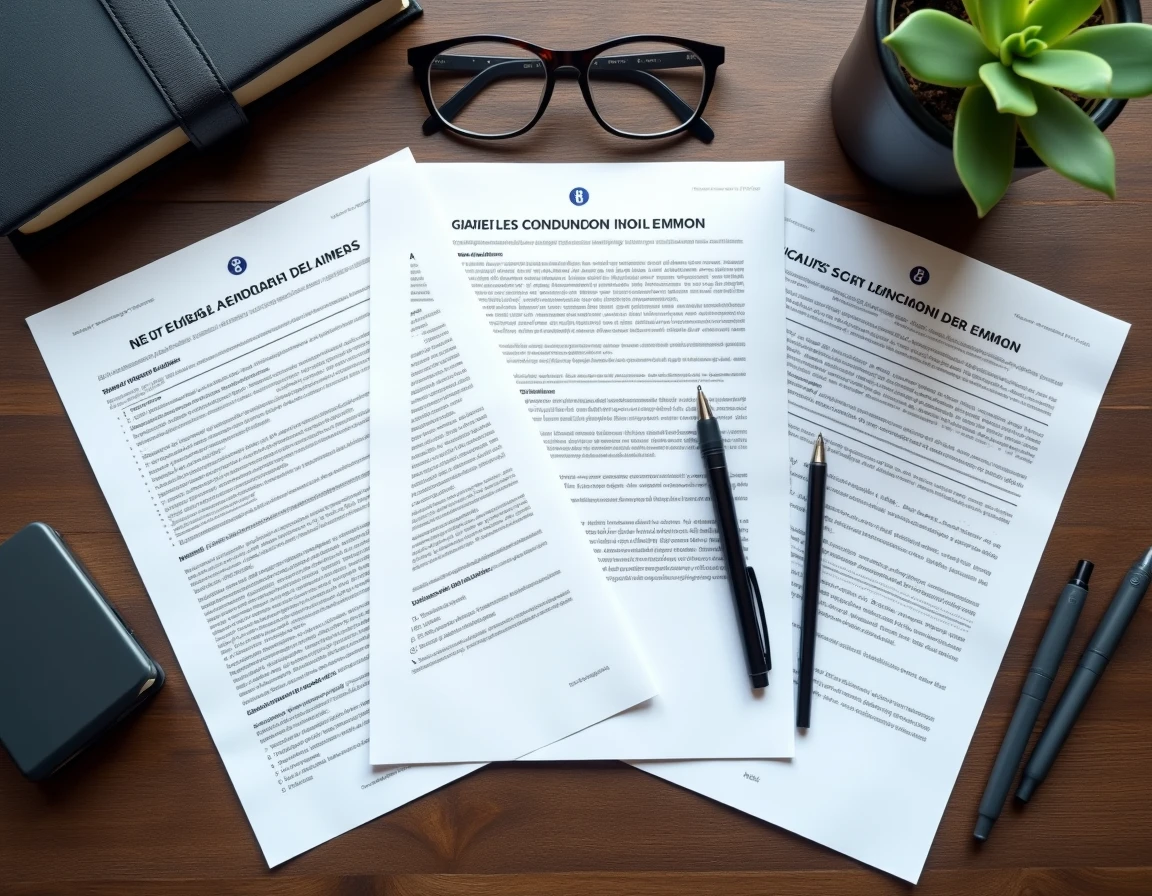Vue aérienne des documents officiels du pré état daté de copropriété conformes à la loi Alur disposés sur un bureau