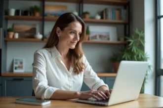 Femme d'affaires dans un appartement moderne en réunion