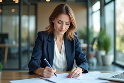 Femme d'affaires confiante dans un bureau moderne