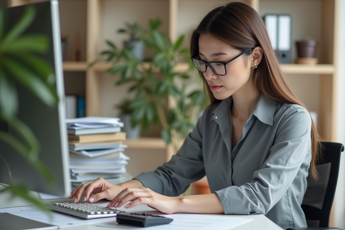 Femme professionnelle utilisant un logiciel de calcul d