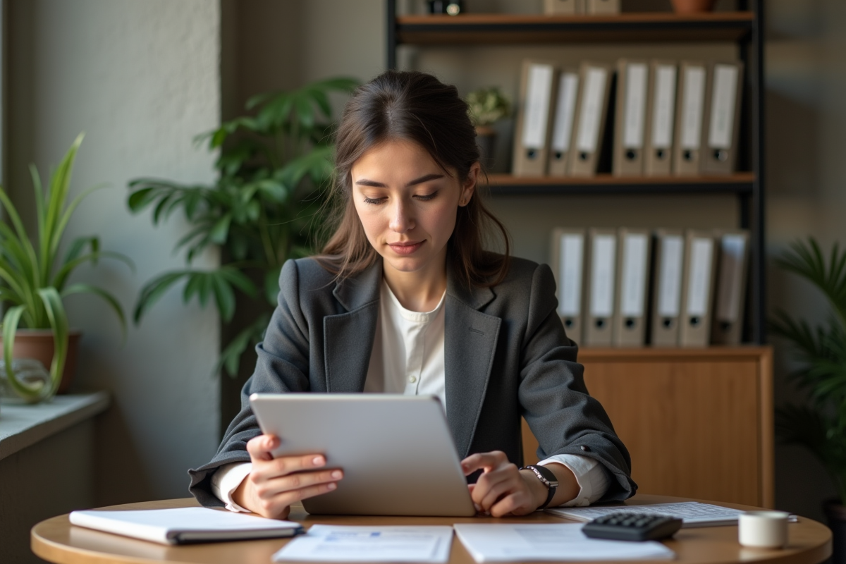 Jeune femme analysant ses finances à la maison