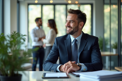 Homme d'affaires en costume dans un bureau moderne