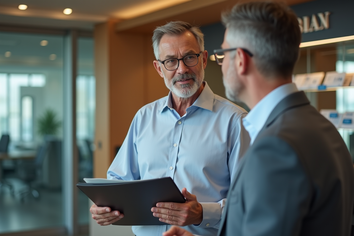 Homme daffaires parlant avec un conseiller bancaire