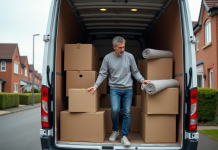 Idées pour remplir un camion 6m3 : astuces et conseils pratiques ! Homme empilant des cartons dans un van de déménagement