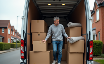 Idées pour remplir un camion 6m3 : astuces et conseils pratiques ! Homme empilant des cartons dans un van de déménagement