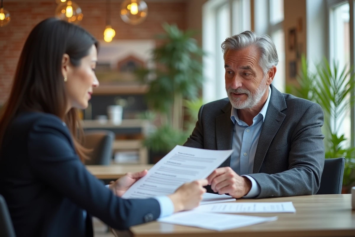 Homme discutant avec agent immobilier dans un bureau