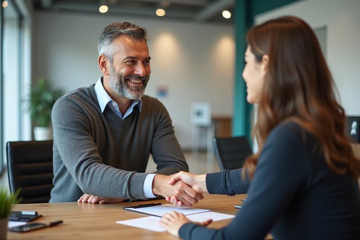 Homme et conseiller bancaire se serrant la main