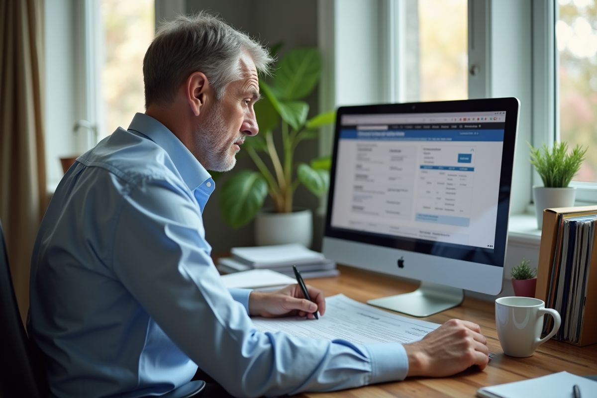 Homme d age moyen remplissant formulaire de changement d adresse