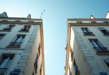 Deux immeubles modernes avec panneaux Loi Pinel et Duflot à Paris