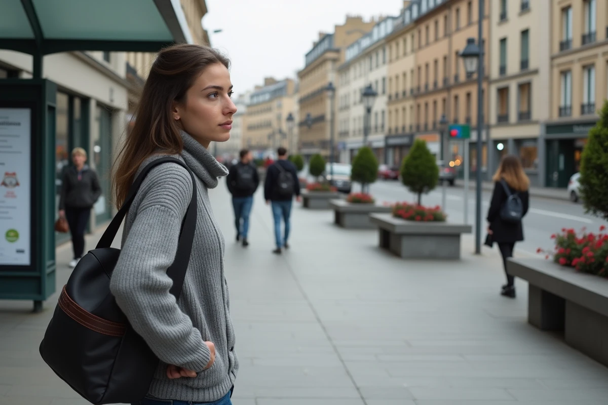 Jeune femme attendant à un arrêt de bus dans Mille