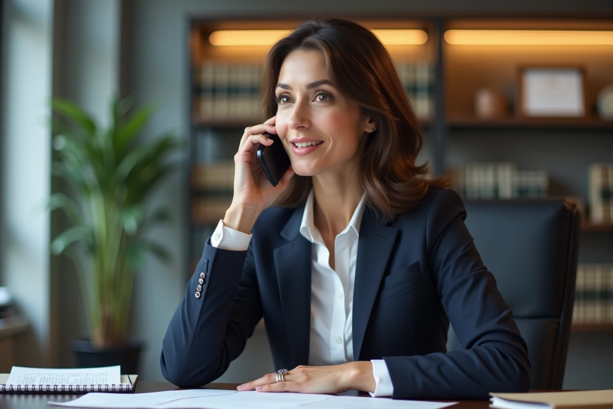 Femme notaire en bureau professionnel avec livres et diplôme