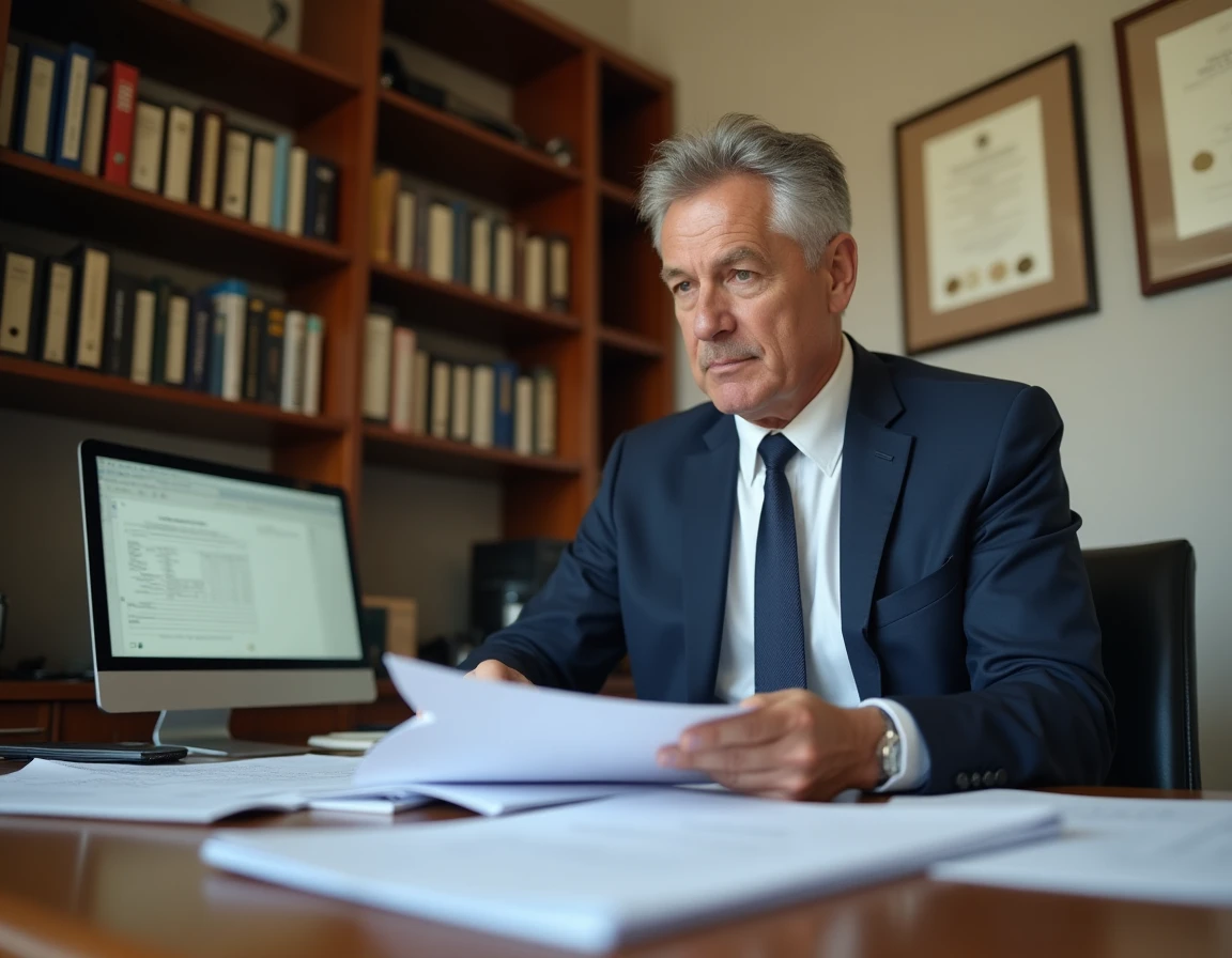 Syndic de copropriété examinant un modèle pré état daté conforme loi Alur dans un bureau professionnel